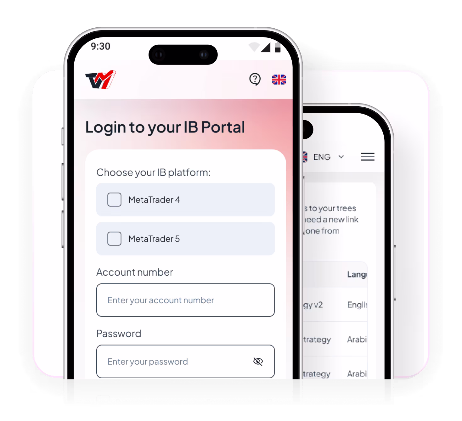 Smartphones showing the IB portal login screen for how to become an IB in 3 easy steps on mobile.