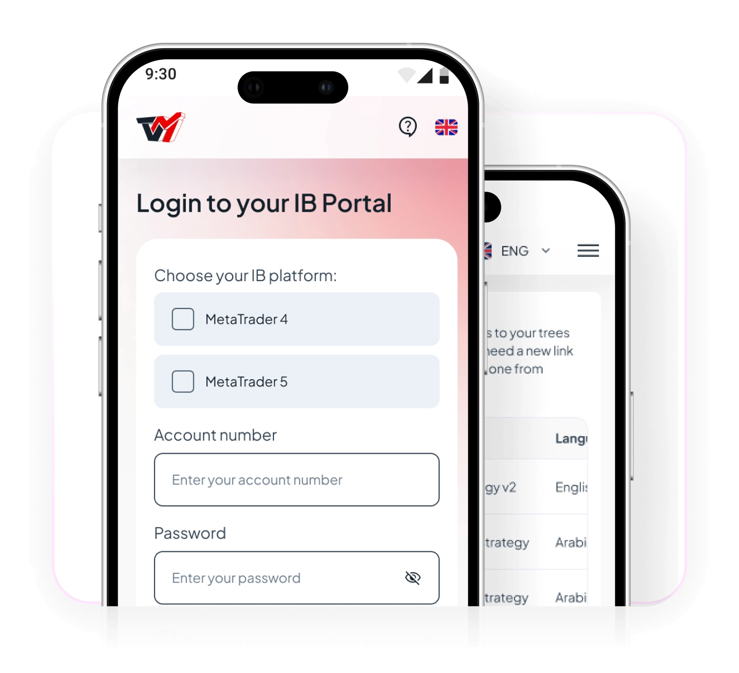 Smartphones showing the IB portal login screen for how to become an IB in 3 easy steps on mobile.